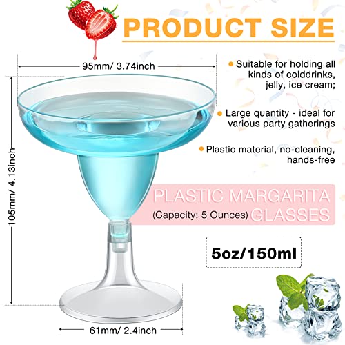 Gerrii 120 Pieces Plastic Margarita Cups 5 Oz Clear Cocktail Glasses Hard Disposable Margarita Glasses Martini Coupe Glasses Shatter Resistant Colored Small Stem Party Cups For Wedding Parties #TOP1