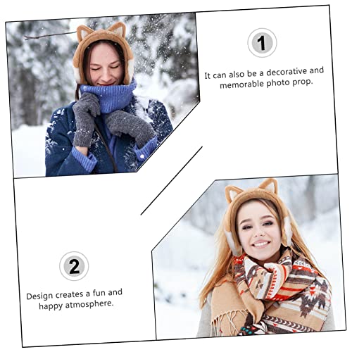 2pcs Warm Plush Ear Muffs Adorable Cat Pattern for Winter Sleep and Outdoor Activities4