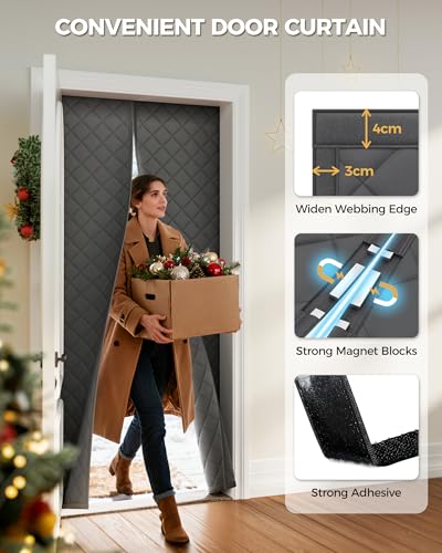 Image of Augblinds Thermal Insulated Door Curtain, Magnetic Closure, 38 x 83, Gray