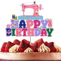 Sewing Machine Cake Topper for Girls Women Cake Decor Pink Tailor Craft Birthday Fashion Design Graduation Themed Party Decorations Supplies