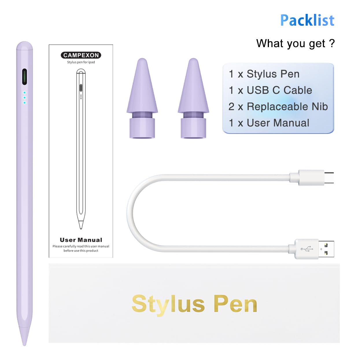Stylus Pen for iPad, 5min Fast Charge Pencil for iPad/Pro/Air/Min 2018-2024, Pen for iPad with Tilt Sensitive& Palm Rejection& Magnetic for Professional Drawing, Writing, Working