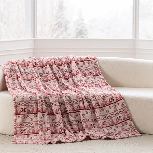Image of Berkshire Peanuts VelvetLoft Cute Character Snoopy Plush Throw Blanket,Cozy Fairisle Crimson Neutral,Throw 55 in x 70 in (Official Peanuts Product)