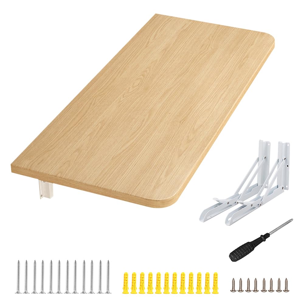 WODFARR Klapptisch zur Wandmontage aus Holz, Küchentisch, Wandklapptisch, Schwebetisch, Computertisch-A, 60 * 30 * 1,6 cm - Nussbaum