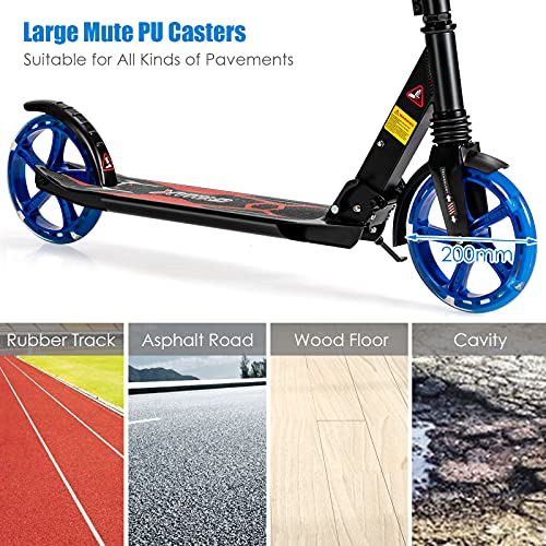 COSTWAY Kickscooter voor kinderen, LED light-up scooter met PU wielen, in hoogte verstelbare T-bar, schokabsorberend… - Afbeelding 8