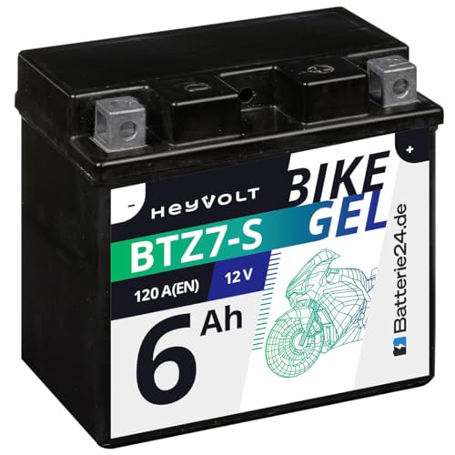 HeyVolt GEL Motorradbatterie 12V 6Ah 50616 BTZ7-S YTZ7-S TTZ7-S YTZ7S-BS GEL12-7Z-S