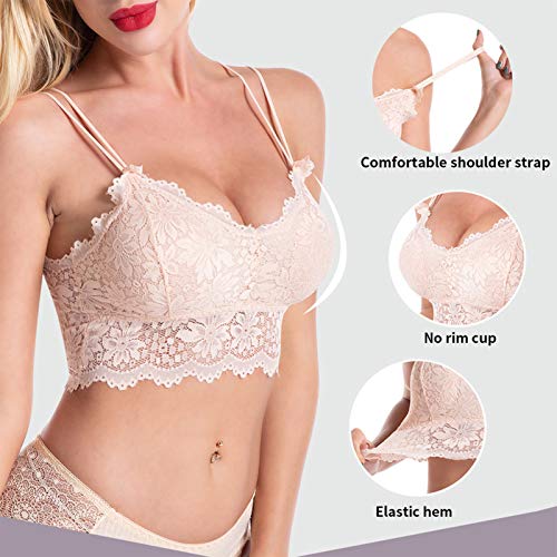 FEOYA Damen BHS Sport-BHS 3er Pack Spitze BH Top Set Ohne Buegel Push up Yoga Bra für Women – Bild 3