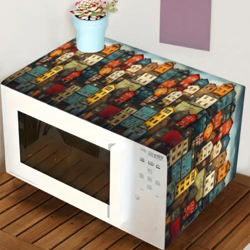 Image of Microwave Oven Cover - Waterproof & Dustproof Protective Cover for Kitchen, Heat Resistant Fabric, Universal Fit for Standard Microwave Ovens, Easy Clean Stylish Printed Design (City)