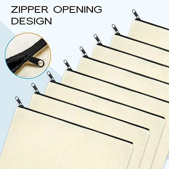 Dhyanexa Cotton Canvas Bags for Crafts White Blank DIY Makeup Bags Pencil Case Canvas Pouch for Travel, Party Gift,Travel Toiletry with Black Zipper Makeup Bag Cosmetic Bag Multipurpose (6) 1
