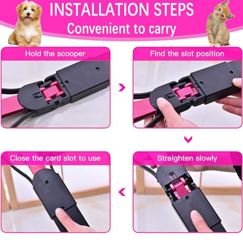 XFLYP Hundekotschaufel, 45cm Faltbarer Haustier Hund Hundekotgreifer Tragbare mit langem Griff, Haustier Schmutz Picker Pick Up für Rasen im Freien Gras und Kies für Hunde und Katzen(Rosa)