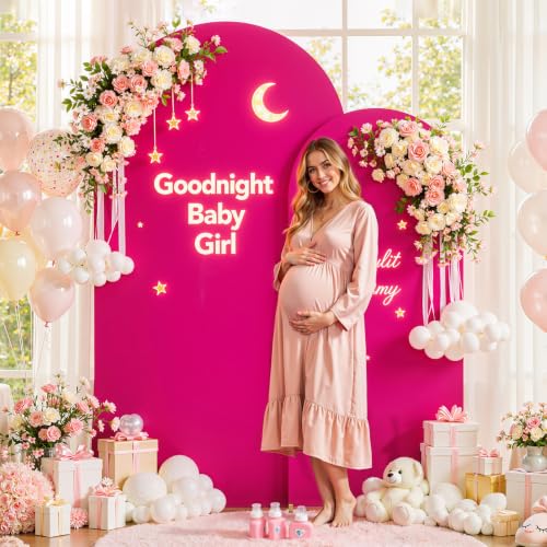 Image of Hot Pink Arch Backdrop Cover for Wedding, 7.2FT 6FT Set of 2 Stretchy Spandex Fitted Arch Stand Cover for Baby Shower, Birthday Party Decor, Chiara Backdrop Cover with Double-Sided Design