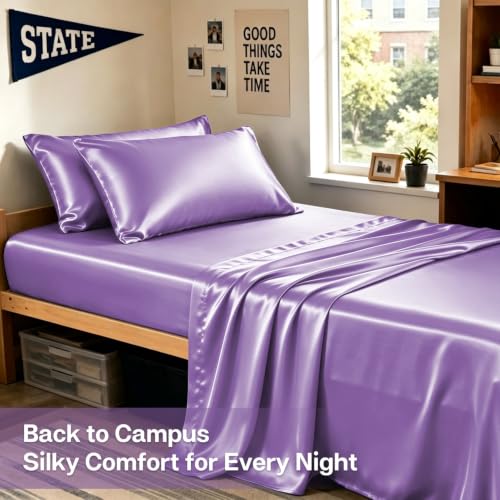 Image of MR&HM Satin Pillowcase for Hair and Skin, Silk Satin Pillowcase 2 Pack, Standard Size Pillow Cases Set of 2, Silky Pillow Cover with Envelope Closure (20x26, Lavender)