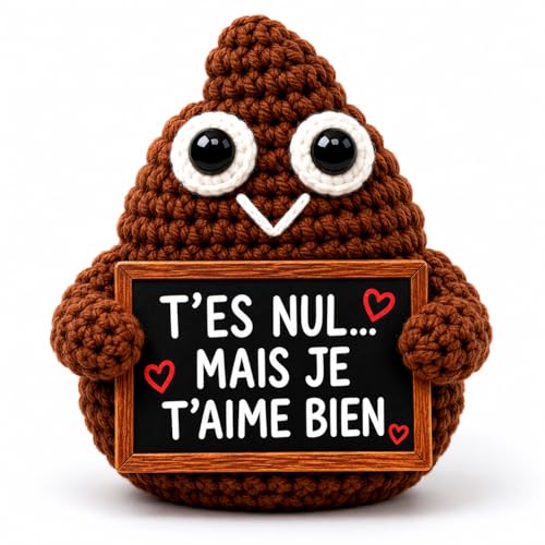 AHEZQILU Figurine Crochet Caca De Soutien Positif, Objet Insolite Rigolo avec Message Humoristique Et Carte De Vœux, Cadeau Drole Anti-Stress Décoratif pour...