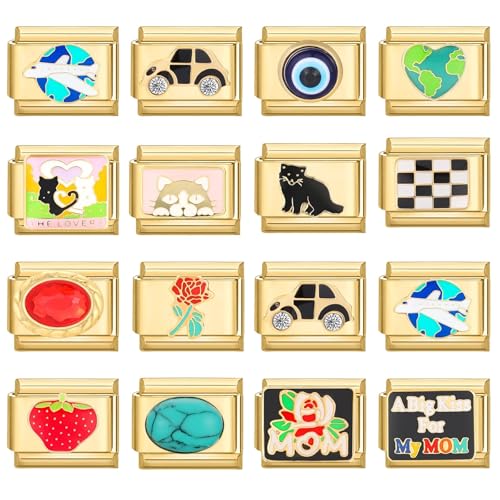 papasgix Custom Italian Charm Bracelet Charms Gold Set 10 Personalized Charm Brascelets 9mm Assorted Italian Charms Bracelet Links Handmade DIY Jewelry Butterfly Diamond3