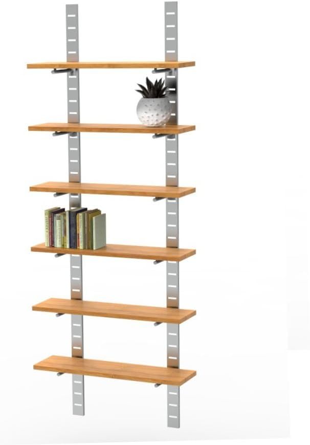 Modern Metal Shelving Unit - Wall Mounted - Great Choice for Your Home & Office - for 6 Wood Shelves (Shelves Not Included)