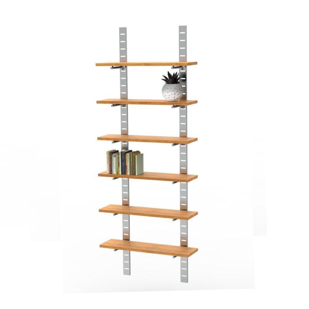 Modern Metal Shelving Unit - Wall Mounted - Great Choice for Your Home & Office - for 6 Wood Shelves (Shelves Not Included)