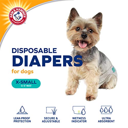 Image of Arm & Hammer for Pets Disposable Female Dog Diapers with Odor Control and Wetness Indicator, Leak Resistant Dog Diapers for Incontinence and Heat Cycles, Size X-Small 12-15 in Waist, 12 Count