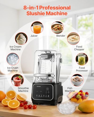 Image of VEVOR Blender, 68 oz Professional Countertop Blenders with Shield, 2200W 26000RPM Kitchen Food Processor Combo, Self-Cleaning, Speed Adjustable, 6 Preset Menu for Smoothies, Ice Crushing, Puree, Black