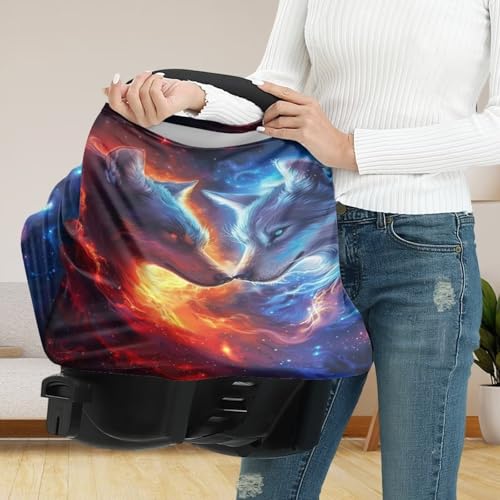 Image of Youngerbaby Wolf Baby Car Seat Cover Nursing Breastfeeding Scarf Shawl Stretchy Infant Carseat Canopy for Stroller High Chair Shopping Cart Newborn Shower Gift