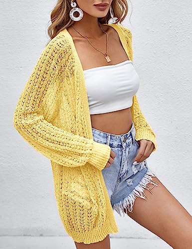 Image of Women Crochet Lightweight Cardigan Cover Up Open Front Long Sleeve Summer Cardigans