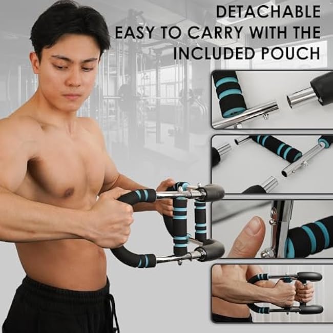 Twister Arm Exerciser, 40-130lbs Adjustable Power Twister Bar with 2 Springs & Training Poster, Upper Body Home Workout Equipment for Men & Women, Detachable Chest Exerciser