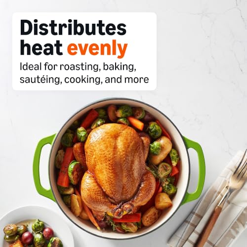 Image of Amazon Basics Enameled Cast Iron Dutch Oven Pot with Lid, Round, Dual Handles, Heavy-Duty, Oven Safe for Stews, Roasting, Baking, 7.3-Quart, Green