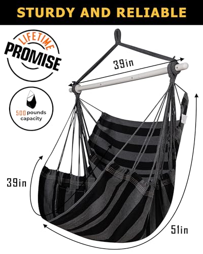 Image of ADVOKAIR Hammock Chair Swing, Heavy-Duty Hanging Rope Swing Seat Supports 500 Lbs, Ideal for Outdoor Patio, Backyard, Porch, Deck & Indoor Bedroom Use