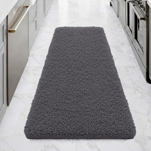 Image of SITTELLA Premium Microfiber Runner Mats (45x120 Cm) | Ultra Soft Plush Floor Rug | Anti-Skid Backing | Super Absorbent & Quick Dry | Washable Kitchen & Hallway Runner | Grey