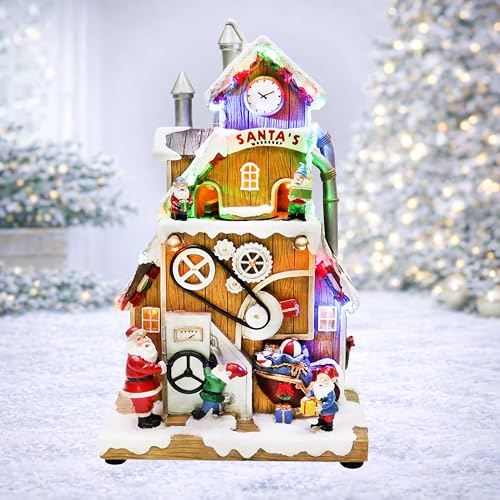 Santa’s Workshop Animated Christmas Village Moments in Time LED Lights, Music & Moving Scene Hand-Painted Polyresin Holiday Building with Adapter Christmas Home Décor Collectible - Image 4