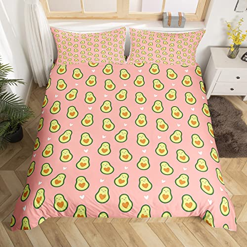 Funda de edredón de Aguacate con Dibujos de Frutas Tropicales para niños pequeños,Juego de Cama para niños y niñas,Adorable Funda de edredón Verde con Corazones de Aguacate,Funda de edredón