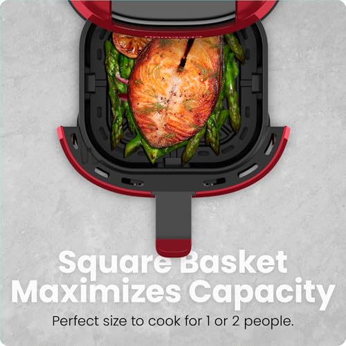CHEFMAN 2 Qt Mini Air Fryer – Digital Space-Saving Compact Air Fryer with Nonstick and Dishwasher Safe Basket, Quick & Easy Meals in Minutes, Features Digital Timer and Shake Reminder – Red