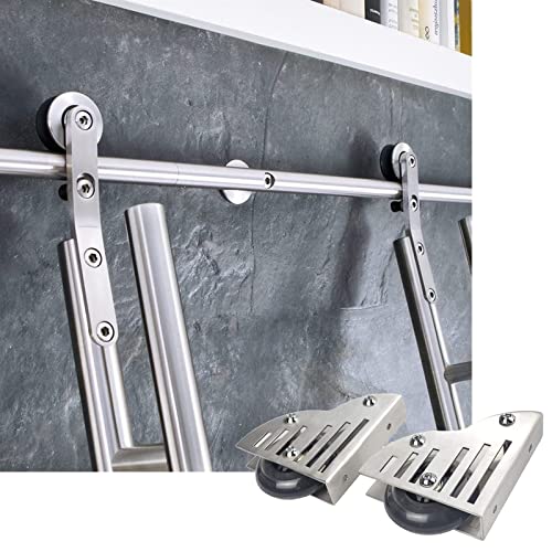 Kit de puerta corredera de granero, juego completo de herrajes con riel rodante, riel de escalera móvil de acero inoxidable para el hogar, interior, loft, se adapta a aberturas de 100-600 cm