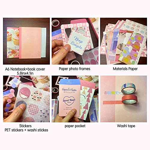 Image of MGNLR Paper Vintage Aesthetic Scrapbook Kit(346Pcs) Scrapbooking Supplies Kit with Bullet Junk Journal,Stationery,A6 Grid Notebook Journaling Gift for Girl (Pink Scrapbook)