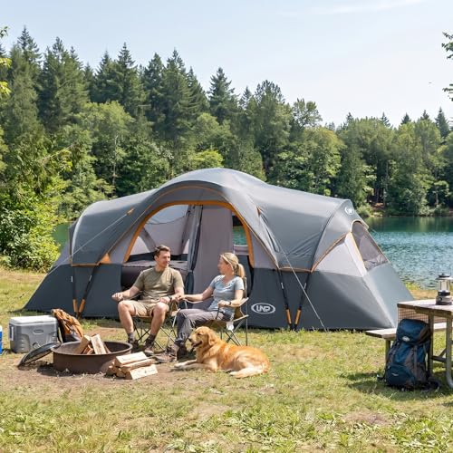 Image of UNP Camping Tent 10-Person-Family Tents, Parties, Music Festival Tent, Big, Easy Up, 5 Large Mesh Windows, Double Layer, 2 Room, Waterproof, Weather Resistant, 18ft x 9ft x78in