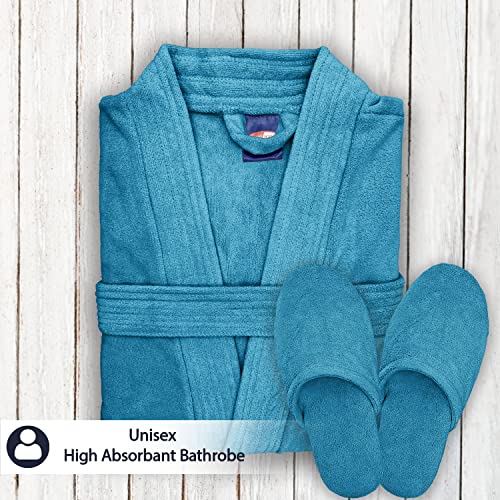 Image of Sassoon Venir Microfiber Bathrobe with Slippers for Men & Women, Unisex Luxury Bathrobe Towel, Spa Robe Combed (Pack of 1) - Peacock Color