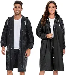Poncho de chuva reutilizável de EVA para adultos, capa de chuva com capuz impermeável com mangas para homens e mulheres, leve e portátil, Preto, Tamanho Único