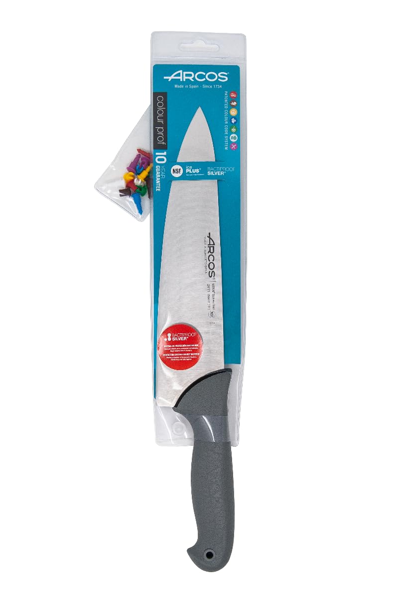 Arcos Serie Colour Proof, Coltello da Chef Coltello da Cucina, Lama Acciaio Inossidabile NITRUM 250 mm, Manico Polipropilene Coperto da Elastomer, Colore Nero