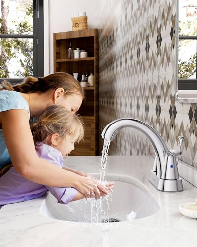 WOWOW Bathroom Faucet 2 Handle 4 Inch Centerset Bathroom Sink Faucet Lead-Free Basin Mixer Tap Lift Rod Drain Stopper, Two-Handle Center-Set Lavatory Faucet Chrome - image 2