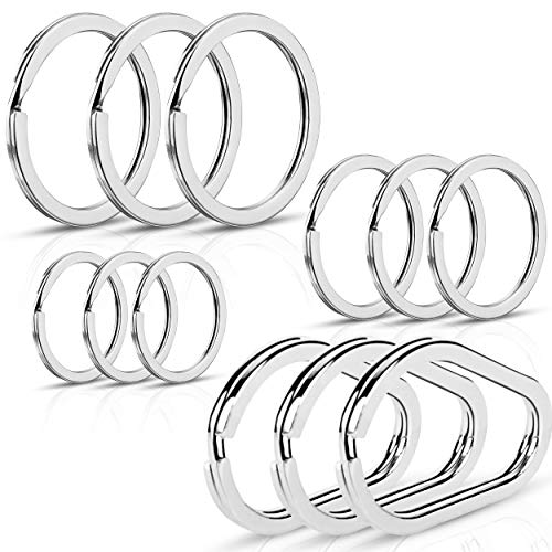 Lokey Key Rings (12pcs) Assorted Flat Metal Keyrings Including Unique Oval Ring, Set of 12 with 4 Different Sizes, Multipurpose Use for Car, Home, Office Keys and Zipper Pulls