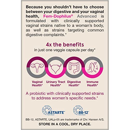 Image of Jarrow Formulas Fem-Dophilus Advanced Vaginal & Digestive Probiotics 10 Billion CFU with 6 Science Backed Strains, for Vaginal, Urinary Tract, Digestive & Immune Support, 30 Capsules, Shelf-Stable