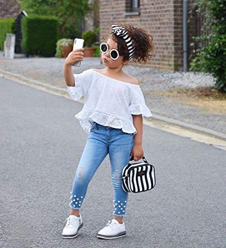 Madjtlqy Toddler Kids Clothing Baby Girls Vest Tank Top Ripped Denim Shorts Skirts Outfits Clothes Set (5-6 Years, White) #TOP1