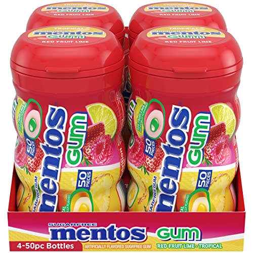 Mentos Sugar-Free Chewing Gum, Tropical, Red Fruit And Lime, Bulk, 50 Piece Bottle (Pack Of 6) #TOP2