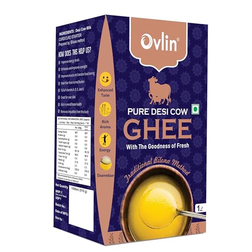 Image of Ovlin Pure Desi Cow Ghee 1L (1000 ml) | Traditional Bilona Method Cow Ghee | Premium A2 Style Desi Cow Ghee | Rich Aroma & Grainy Texture (Danedar) | Natural Indian Cooking Ghee