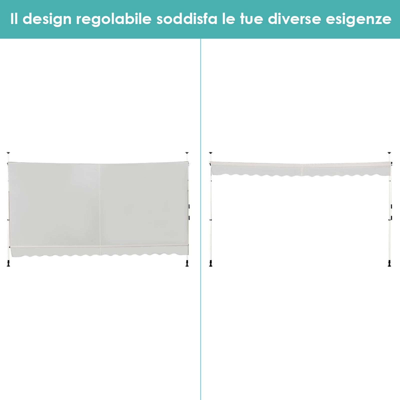 COSTWAY Tenda da Sole per Balcone, Regolabile in Altezza, Telaio Telescopico, 400 cm, Beige