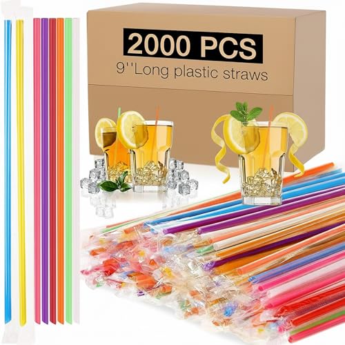 2000 pitillos plásticos desechables de 22.8 cm miniatura 1