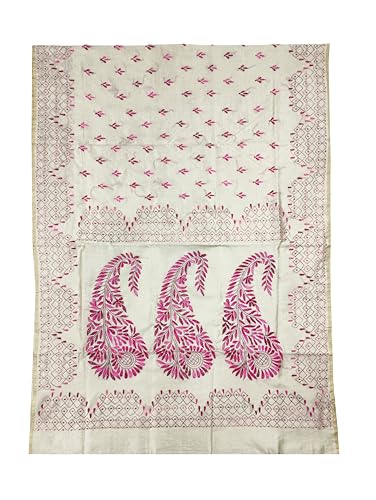 Image of Women's Hand Embroidered Cotton Silk Kantha Stitch Saree with Blouse Piece (SB430324 TWD83)