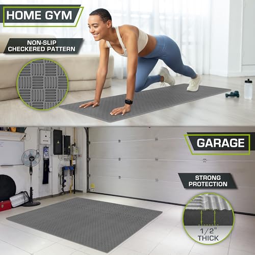 Image of ProsourceFit Exercise Puzzle Mat -inch, Checkered EVA Foam Floor Tiles w /Non-Slip Texture, Interlocking Design for Adjustable Gym Surfaces, Shock Absorbing, Grey, 24 Sq Ft - 6 Tiles
