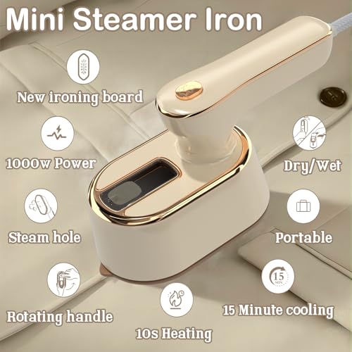 Image of Travel Steamer Iron for Clothes Mini - Portable Ironing Machine Travel Small Size Portable Steamer Travel College Dorm Home Essentials (Beige)