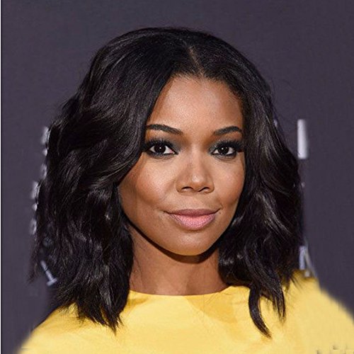 NiceToBuy Glueless Short Bob Wavy Brazilian Virgin Human Hair Lace Front Wigs for Women #1b Natural Black Color 12 inches