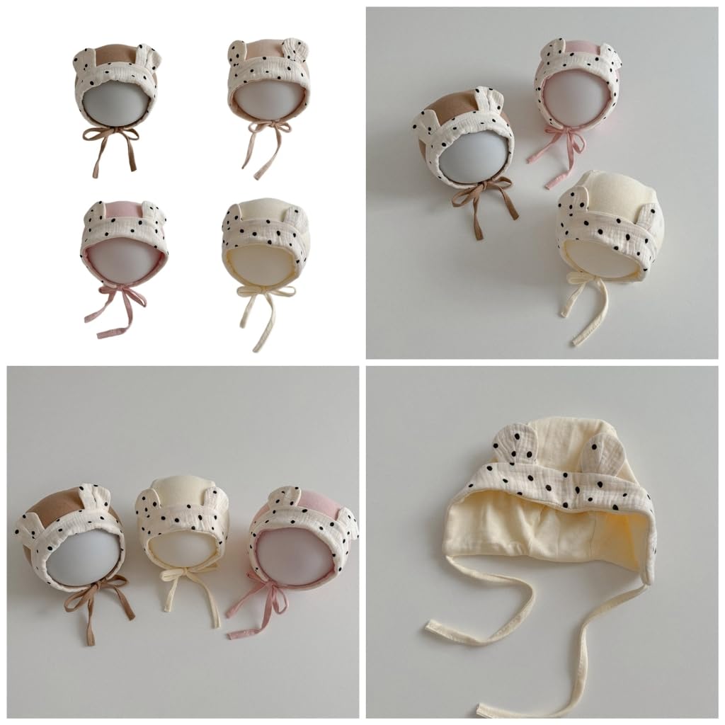 ffgguuiic Baby Bonnet Hat with Earflaps for Boys Girls,Spring Autumn Infant Cotton Fetal Caps with Fashionable Decors Pink