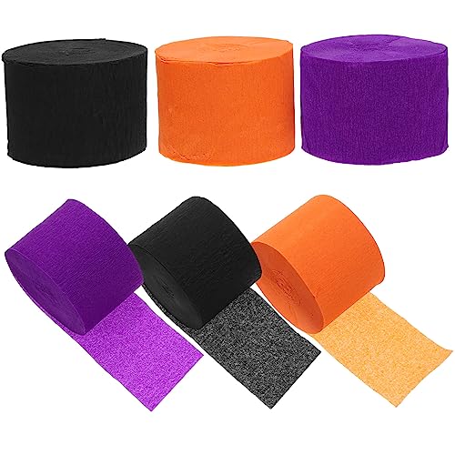 KONTONTY Crepe Paper Streamers 6pcs Orange Tissue Paper Rolls for Party Decorative for Masquerade Birthday Wedding Festival Halloween Decorations